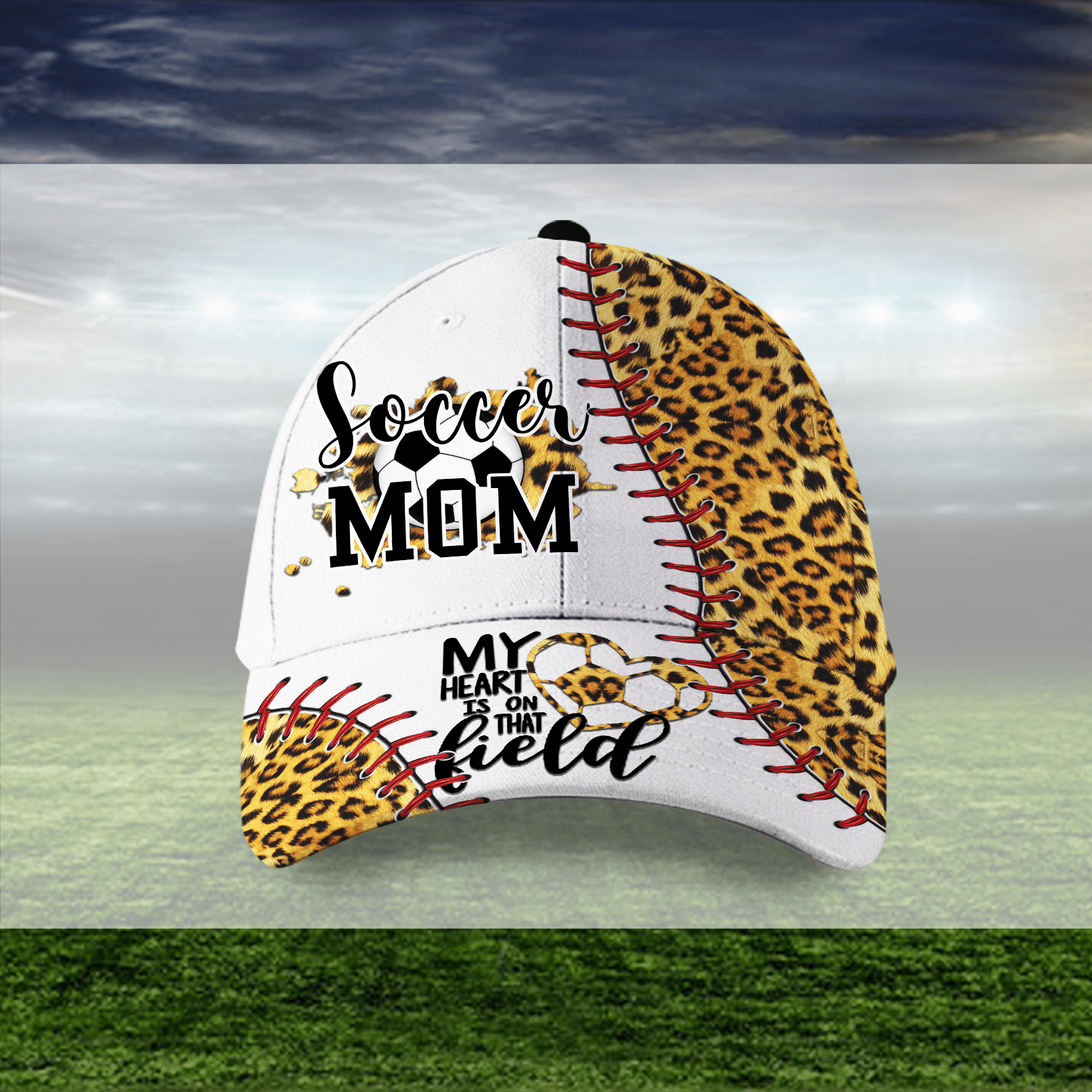 My Heart Is On That Field Soccer Mom Leopard Hat Classic Cap Trucker Hats Custom Hats Gifts For Men & Women