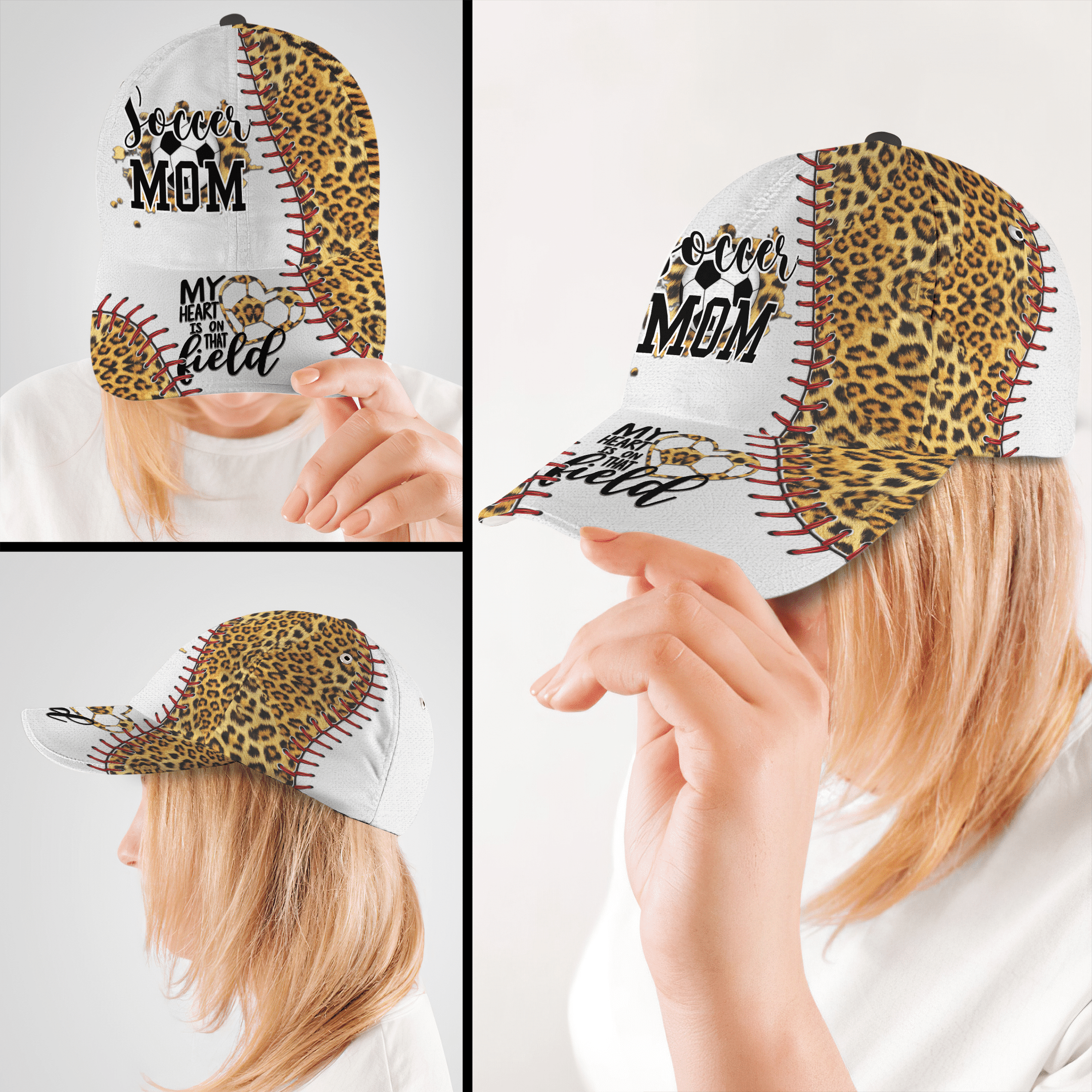 My Heart Is On That Field Soccer Mom Leopard Hat Classic Cap Trucker Hats Custom Hats Gifts For Men & Women