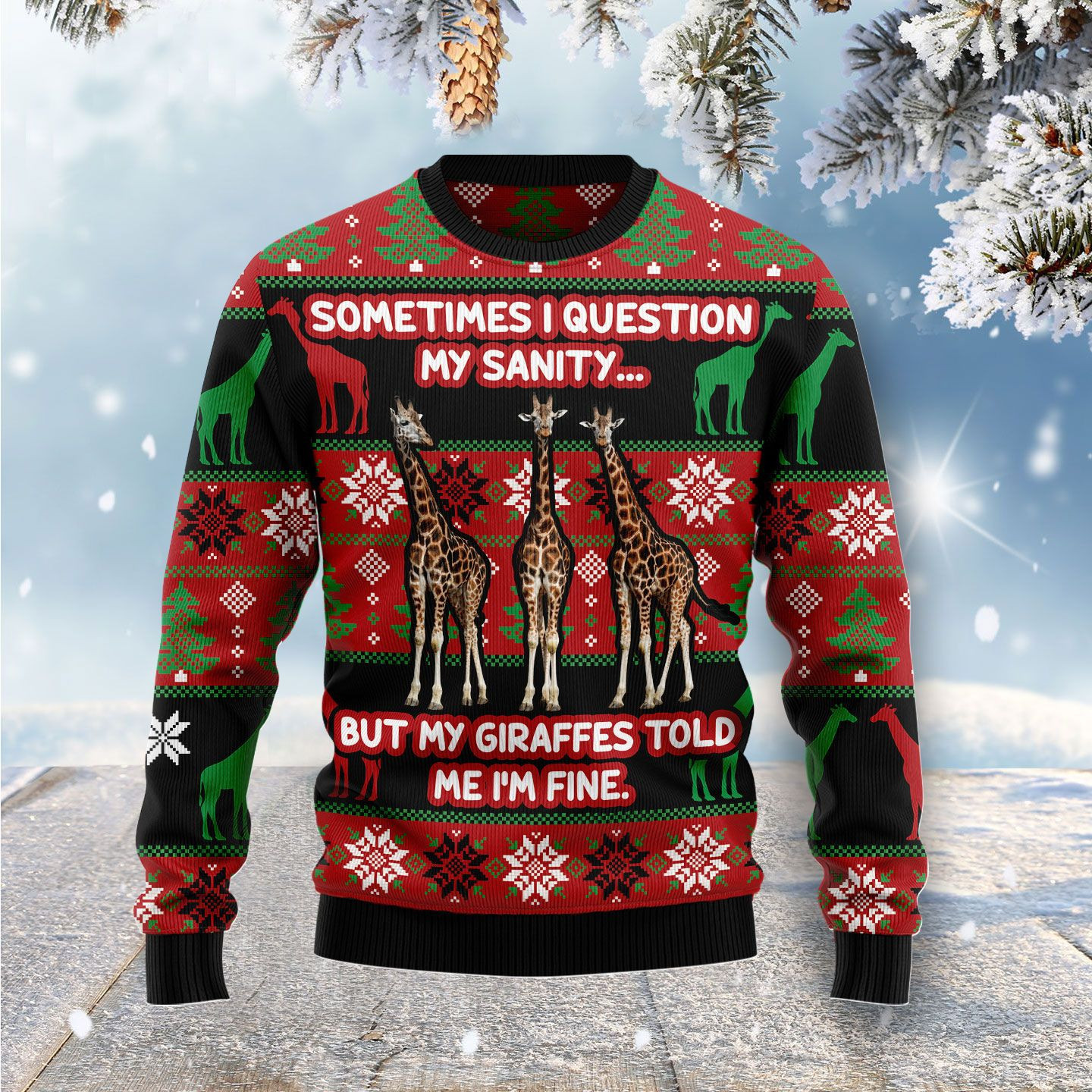 My Sanity Question Giraffe Ugly Christmas Sweater Adult 3D Funny Matching for family