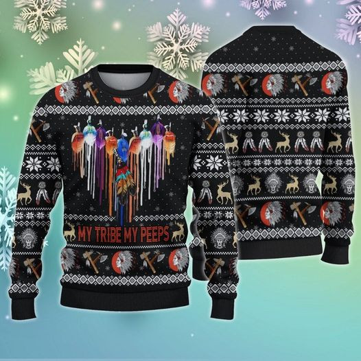 My Tribe My Peeps Native American Ugly Christmas Sweater Native American Clothing Designs - Image 2