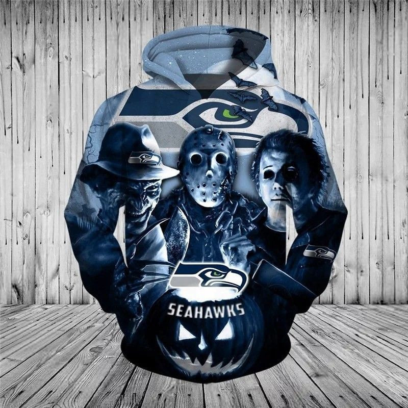 N.F.L Seattle Seahawks Classic Halloween Horror Movie Character 3D All Over Print Hoodie, Zip Hoodie