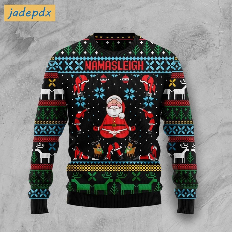 Namasleigh Funny Christmas Sweater, Ugly Xmas Shirt, Christmas Sweater