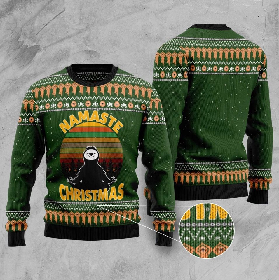 Namaste Christmas Sloth Yoga Ugly Knitted Christmas Sweatshirt