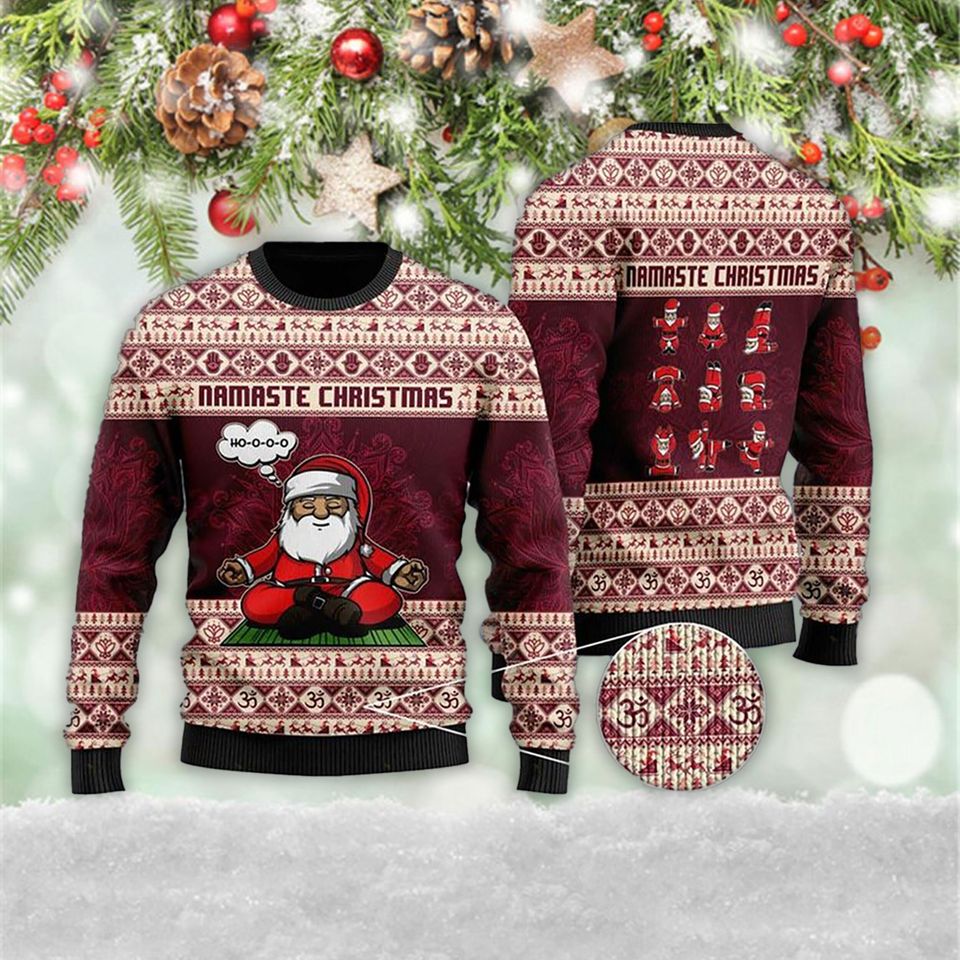 Namaste Santa Claus 3D Ugly Christmas Zip 3D Sweater
