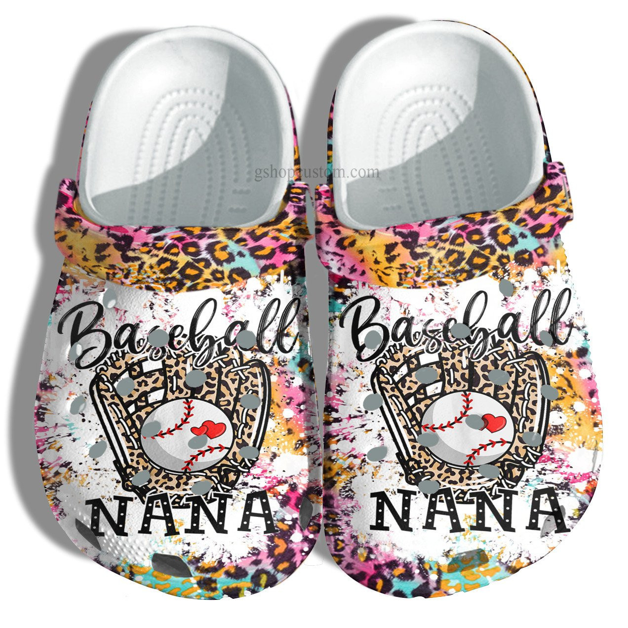 Nana Baseball Leopard Skin Shoes Customize Name For Grandma - Baseball Hippie Shoes Croc Clogs Mother Day