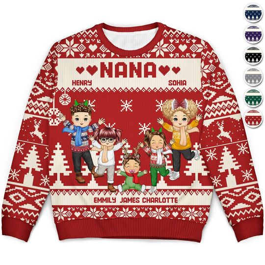 Nana Papa Daddy Mommy Grandkids - Christmas Gift For Grandparents, Parents- Personalized Unisex Ugly Sweater - Image 4
