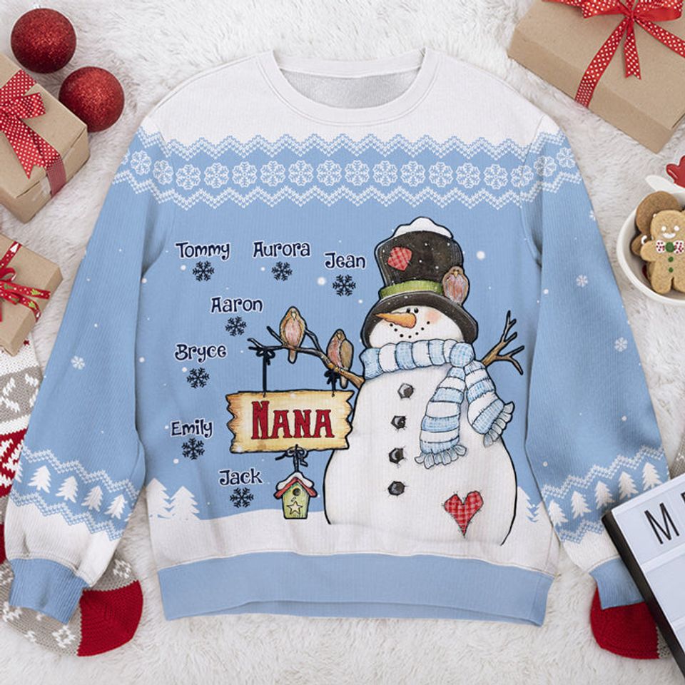 Nana Snowman & Her Little Snowflakes - Personalized Custom Unisex Ugly Christmas Sweatshirt -  Gift For Grandma, Grandparents, Christmas Gift