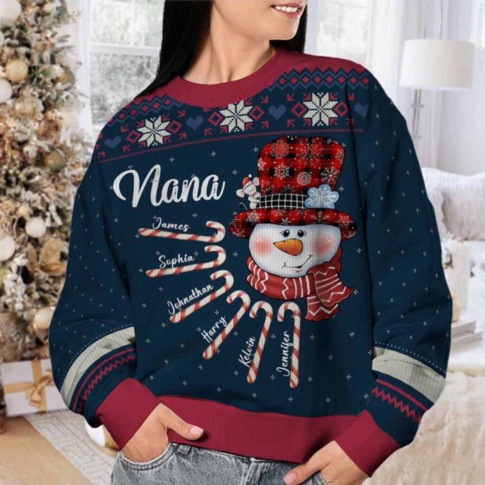 Nana's Candy Cane Cuties - Family Personalized Custom Ugly Sweatshirt - Image 4