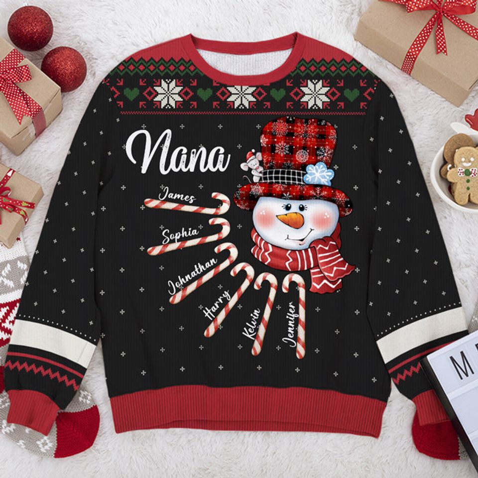 Nana's Candy Cane Cuties - Family Personalized Custom Ugly Sweatshirt