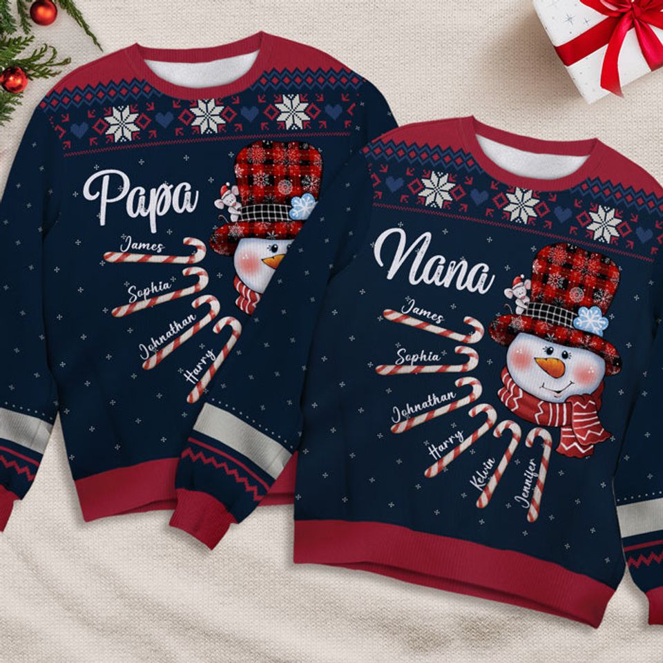 Nana's Candy Cane Cuties - Family Personalized Custom Ugly Sweatshirt - Image 3