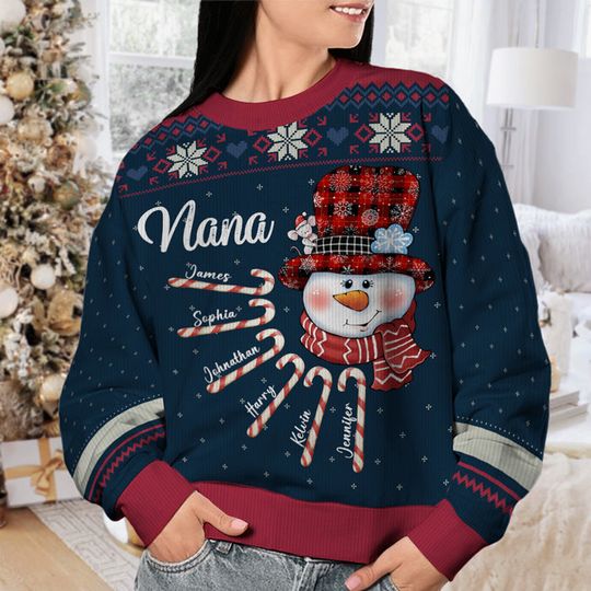 Nana's Candy Cane Cuties - Family Personalized Custom Ugly Sweatshirt - Image 9