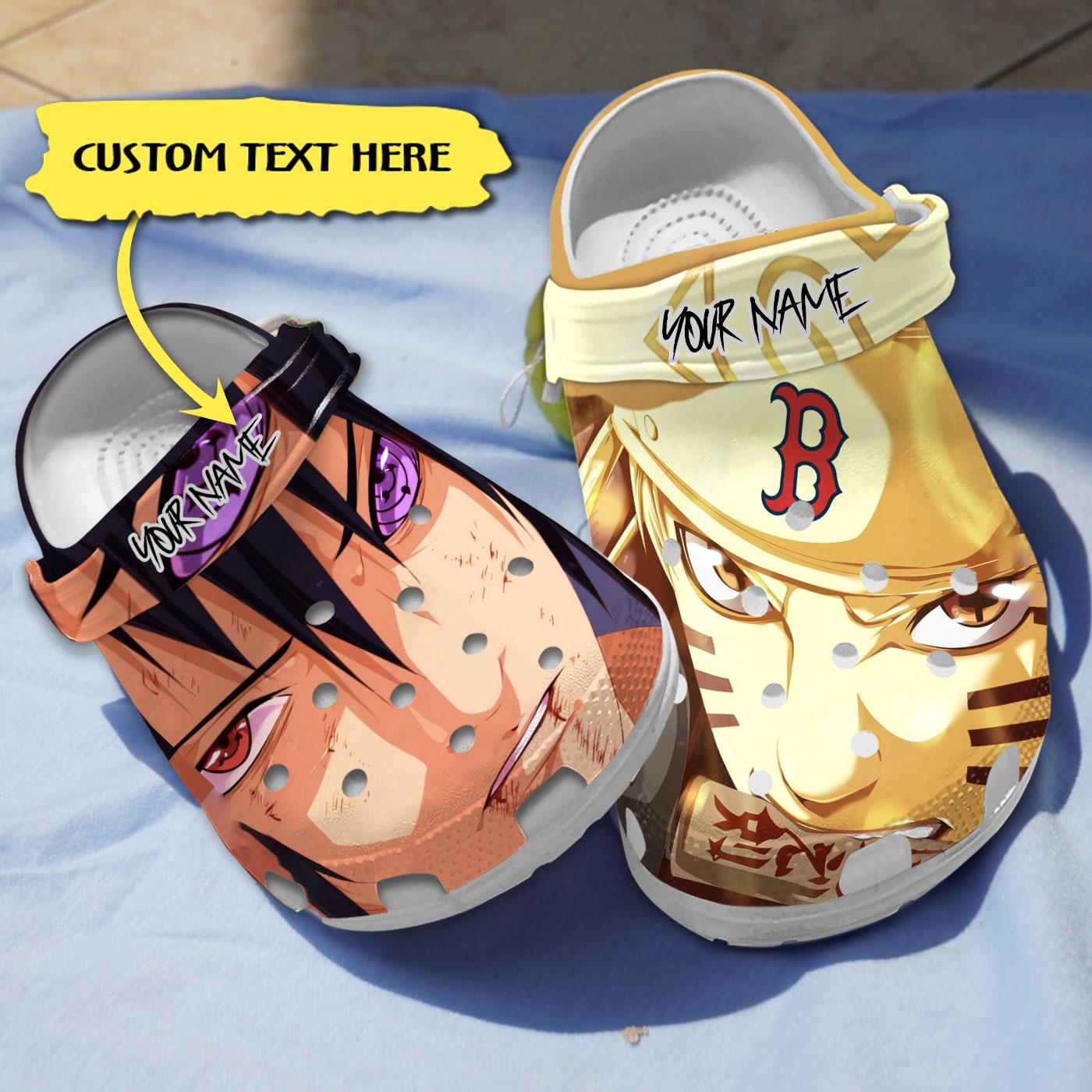 Naruto And Boston Red Sox MLB Sport Crocs Crocband Clogs Shoes Comfortable For Men Women and Kids