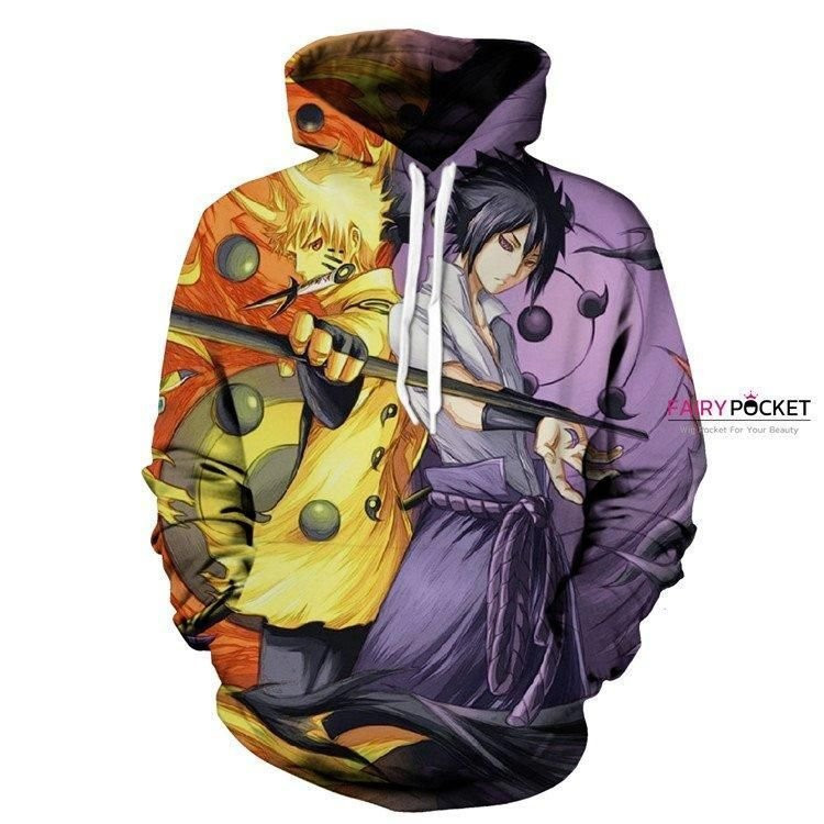 Naruto Uzumaki Naruto Uchiha Sasuke Half Orange and Half Purple 3D All Over Print Hoodie, Zip Hoodie