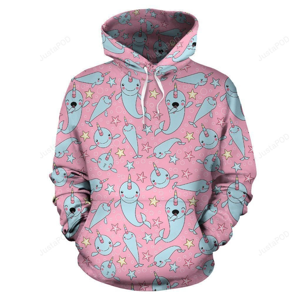 Narwhal Cartoon Cute Print 3D All Over Print Hoodie, Zip Hoodie