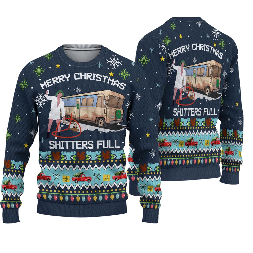 National Lampoon Shitters Knitted Xmas Navy Sweater, Christmas Gifts