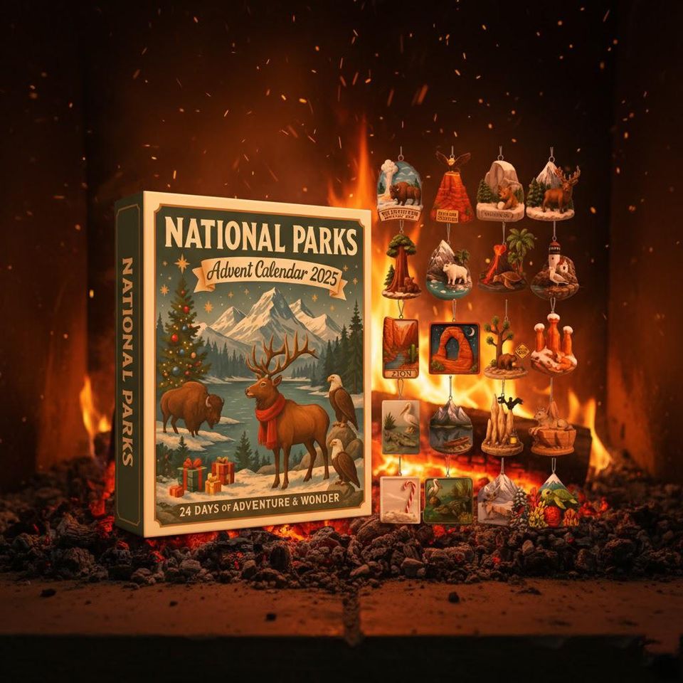 National Parks 2D Flat Advent Calendar, 24 Christmas Ornament, Scenic Landscape Mini Figures Nature Adventure Holiday Gift for Outdoor