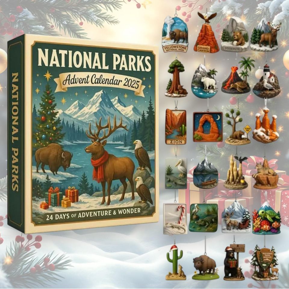 National Parks Advent Calendar 2025, 2D Acrylic Flat Ornaments, Christmas Countdown for Nature Lovers