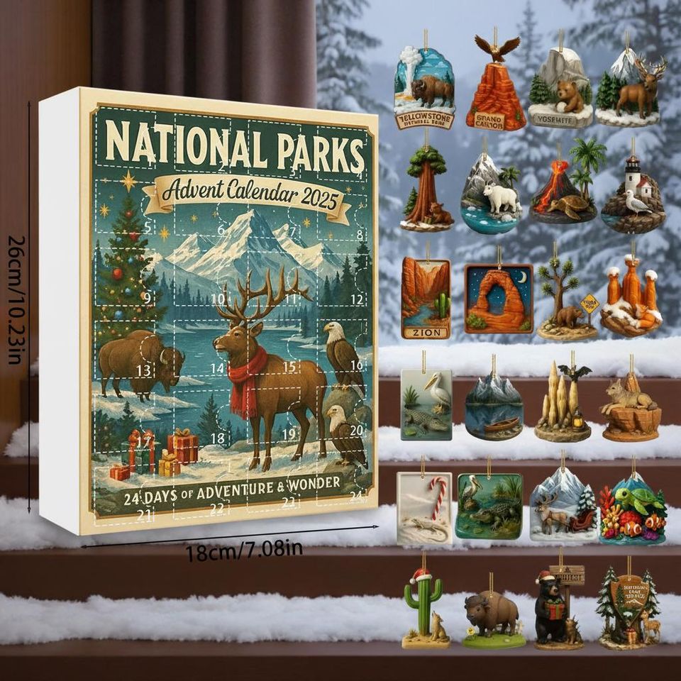 National Parks Advent Calendar 2025,24 Acrylic Holiday Vintage Christmas