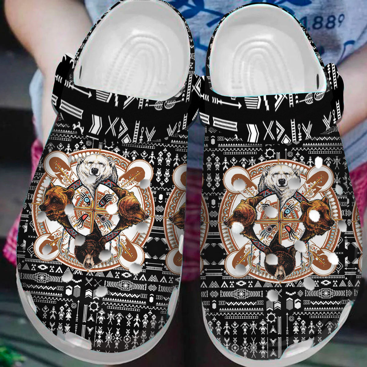 Native American Bear Warrior Crocs Clog Shoes For Kid and Adult