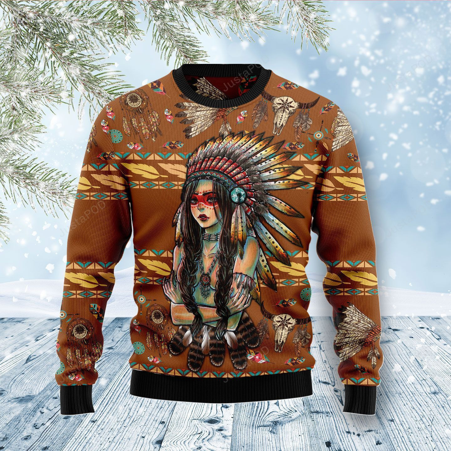 Native American Girl Christmas Ugly Christmas Sweater Adult 3D Funny Matching for family
