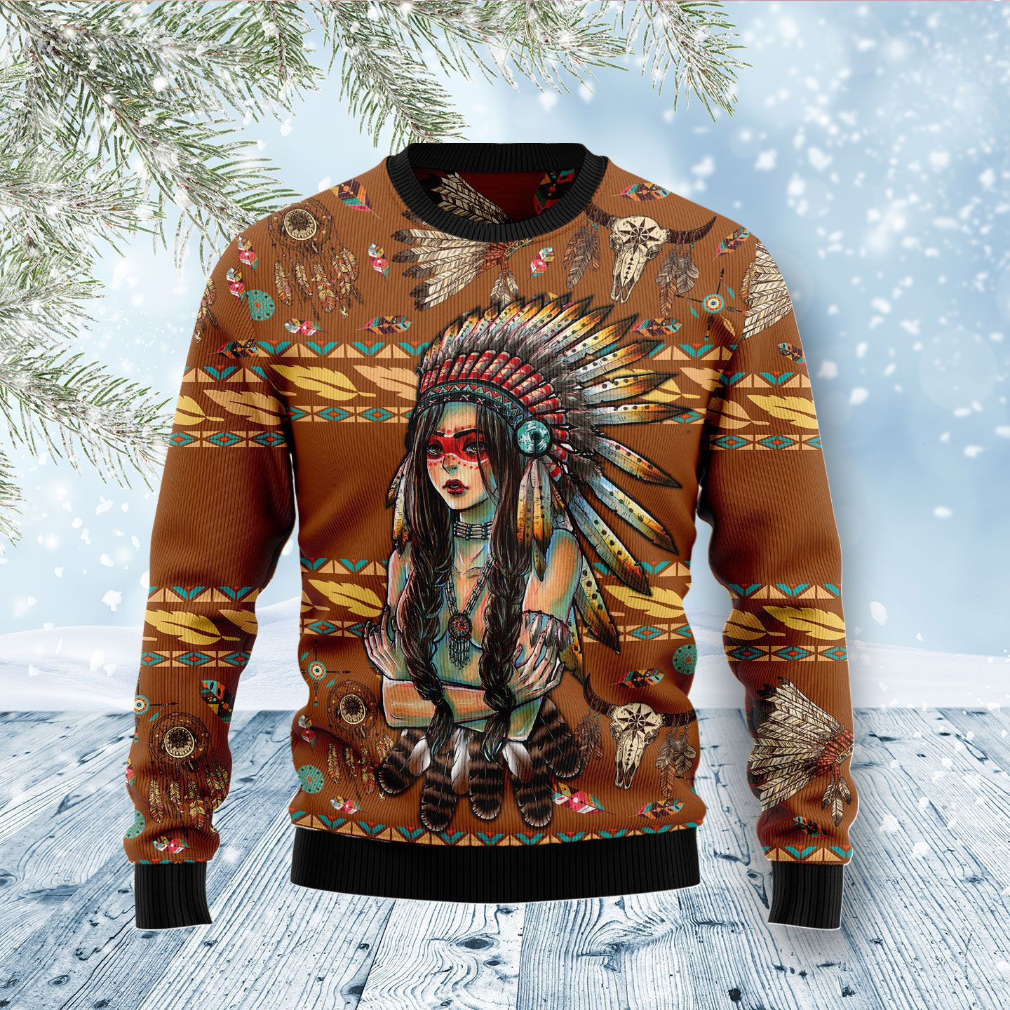 Native American Girl Ugly Christmas Sweater Adult 3D Funny Matching for family