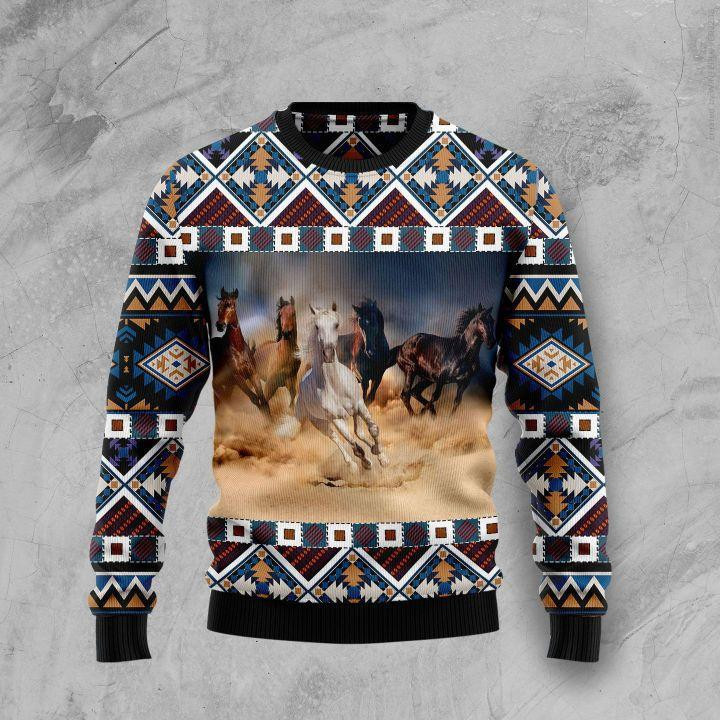 Native American Horses Ugly Christmas Sweater Adult 3D Funny Matching for family