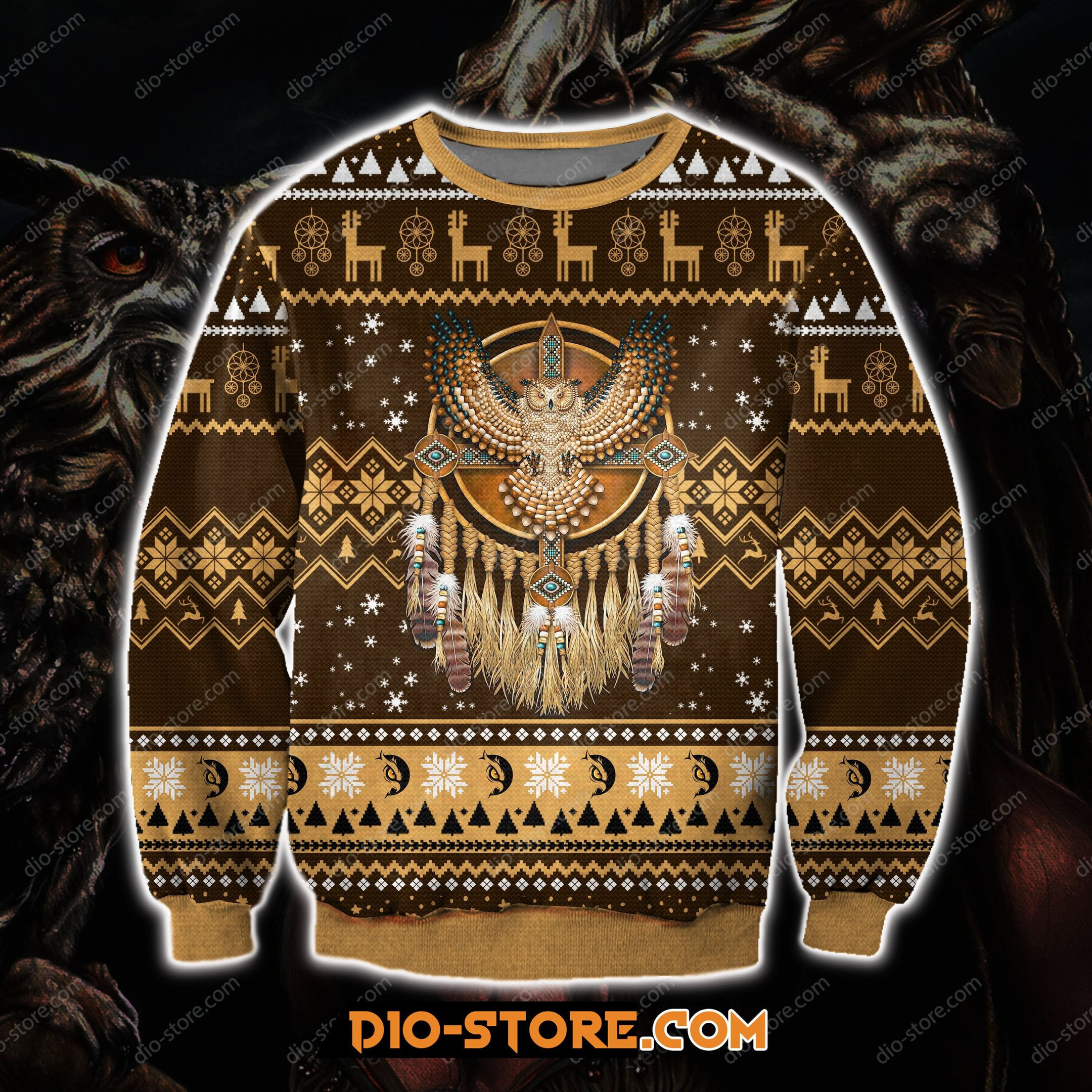 Native American Owl For Unisex Ugly Christmas Sweater Adult 3D Funny Matching for family