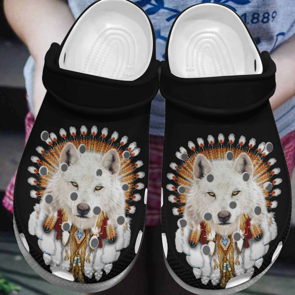 Native American Wolf Gift For Lover Rubber clog Shoes Comfy Footwear