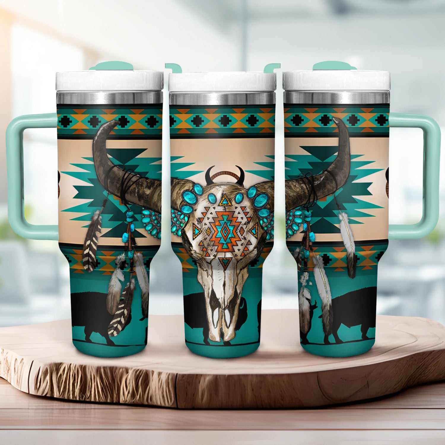 Native Cow Skull Custom Stanley Cup 40 oz 30 oz Tumbler With HandleTVC2301724