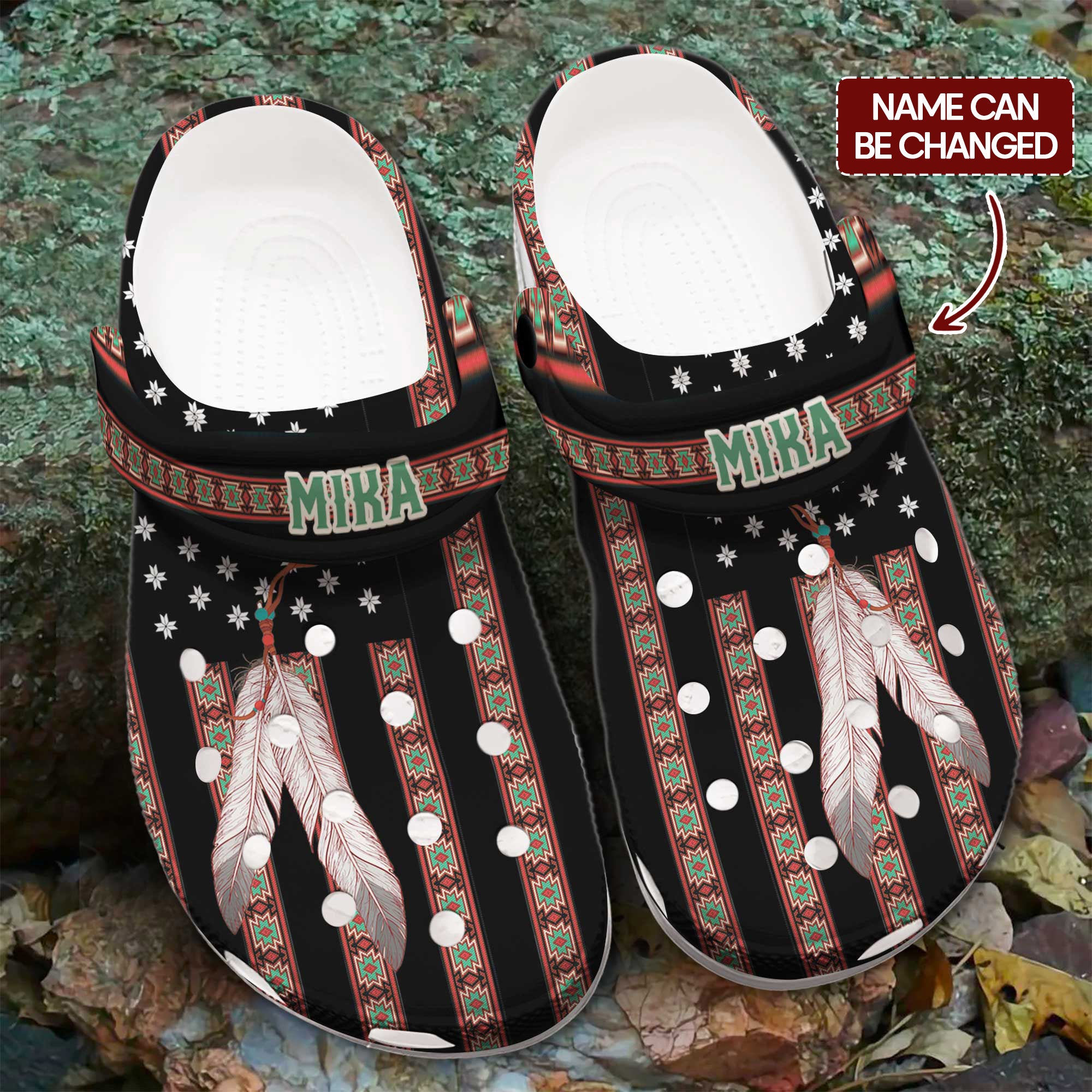 Native Ethnic Stripes & Feather Crocs Crocband Clogs Shoes Comfortable For Men Women and Kids