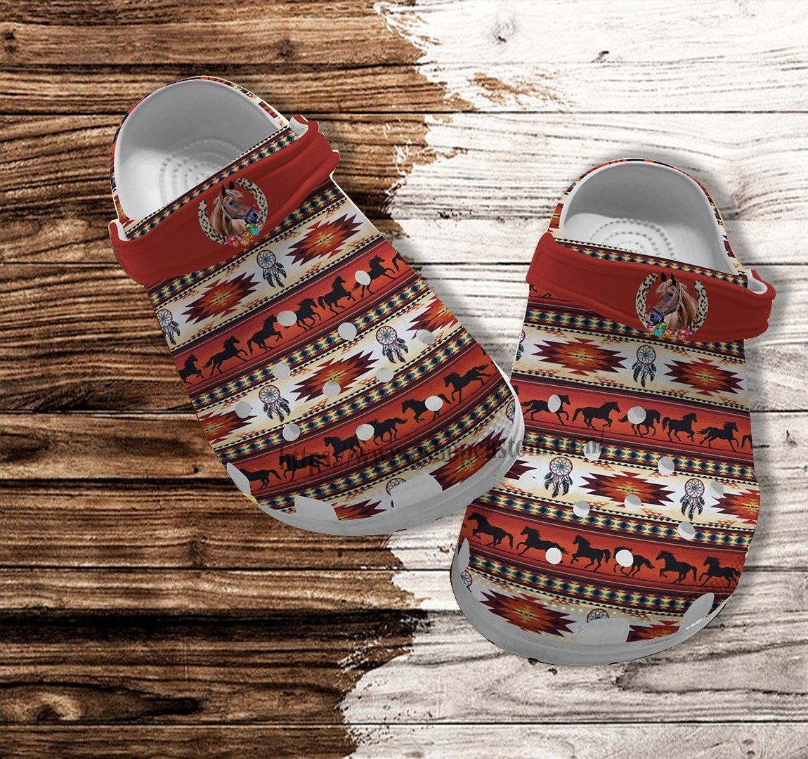 Native Horse Boho Decor Croc Shoes Gift Men Father Day- Horse Native America Croc Clogs Gift Grandpa