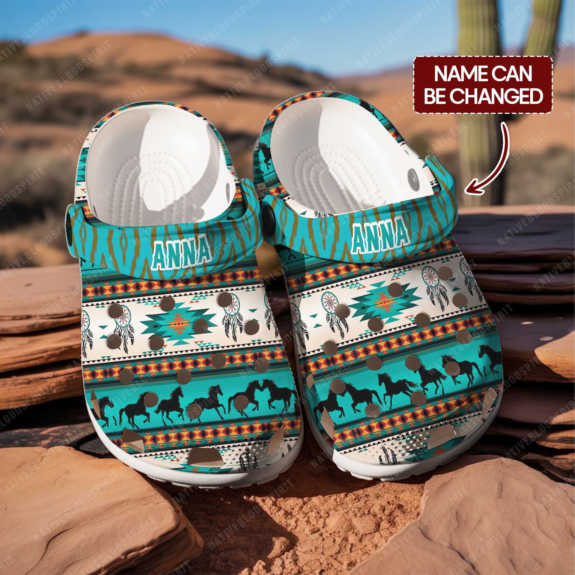 Native Horse Pattern Crocs Crocband Clogs Shoes Comfortable For Men Women and Kids