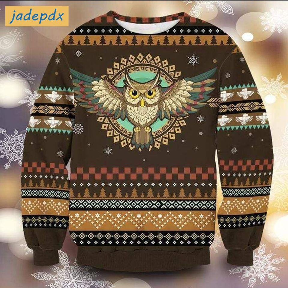 Native Owl Ugly Christmas Sweater, Unique Christmas Gift, Night Owl Sweater