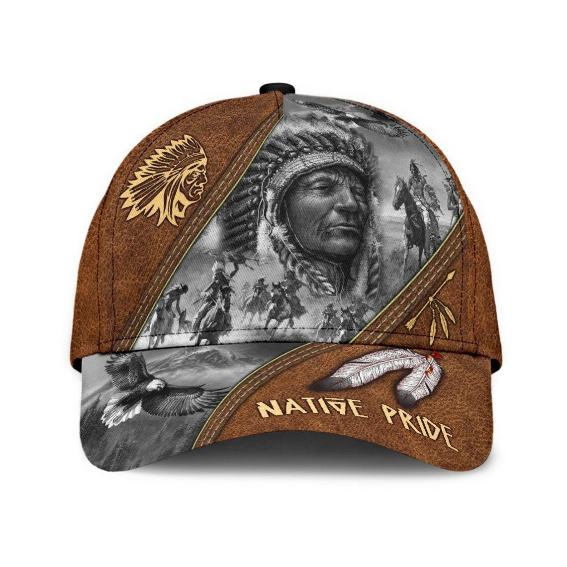 Native Pride Leather Print Classic Cap - Indigenous hat - Native American Snapback 3D Personalized Caps Trucker Hats Custom Hats Gifts For Men & Women
