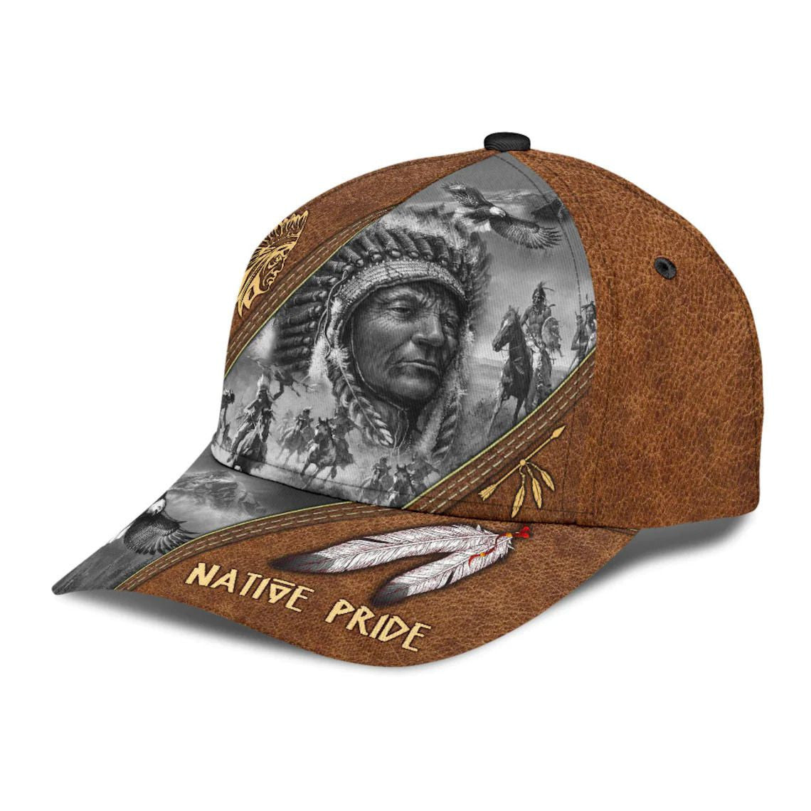 Native Pride Leather Print Classic Cap - Indigenous hat - Native American Snapback 3D Personalized Caps Trucker Hats Custom Hats Gifts For Men & Women