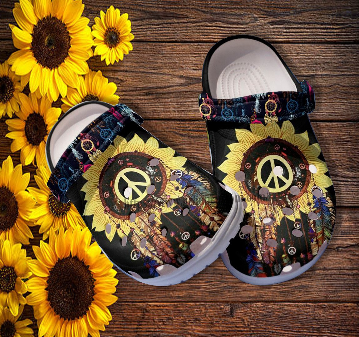 Native Sunflower Dream Catcher Peace Croc Shoes Gift Grandma- Peace Love Native Girl Shoes Croc Clogs