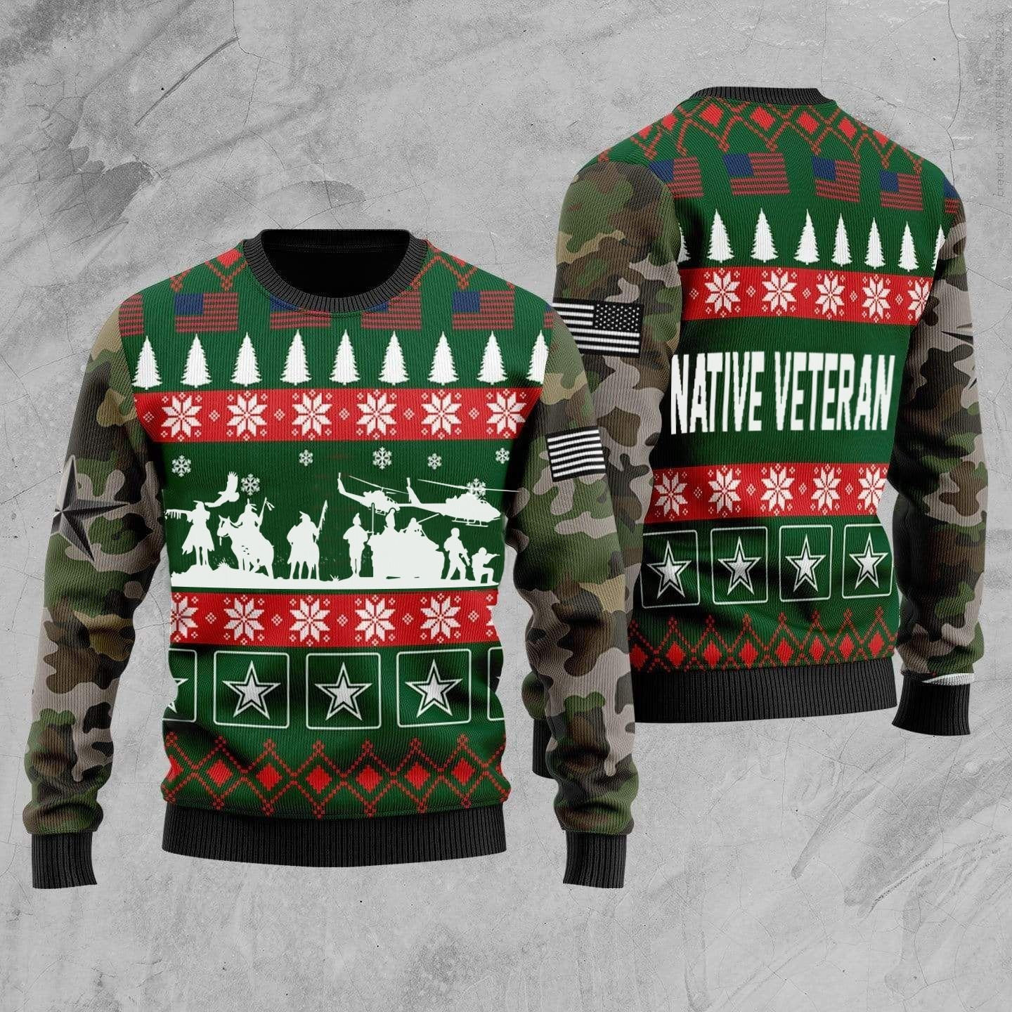 Native Veteran US Army Ugly Christmas Sweater Military Camo Christmas Gift For Veterans - Image 2