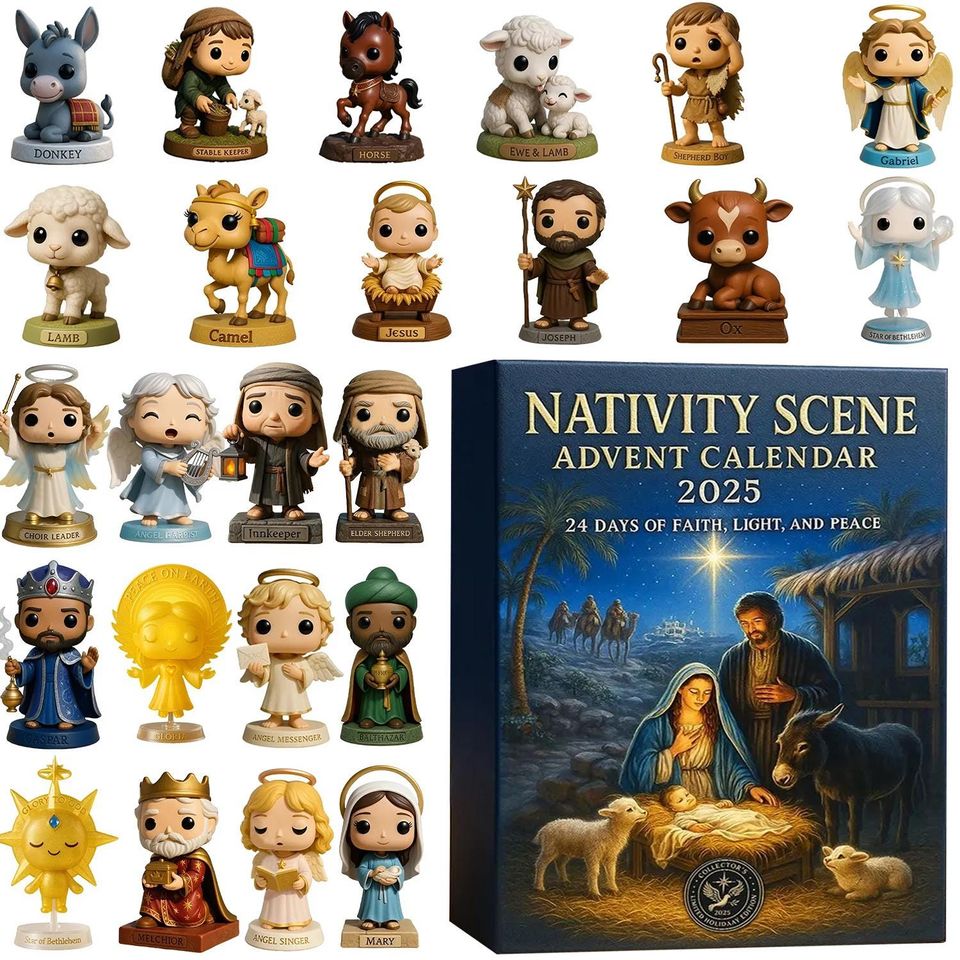 Nativity Scene Advent Calendar 2025, 24 Day Nativity Scene Figurines: Vintage Christmas Ornament Countdown