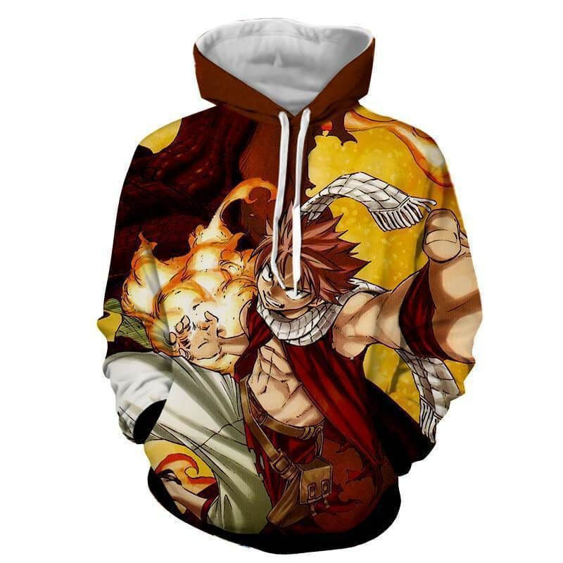 Natsu Dragneel Fairy Tail Brown & Yellow 3D All Over Print Hoodie, Zip Hoodie