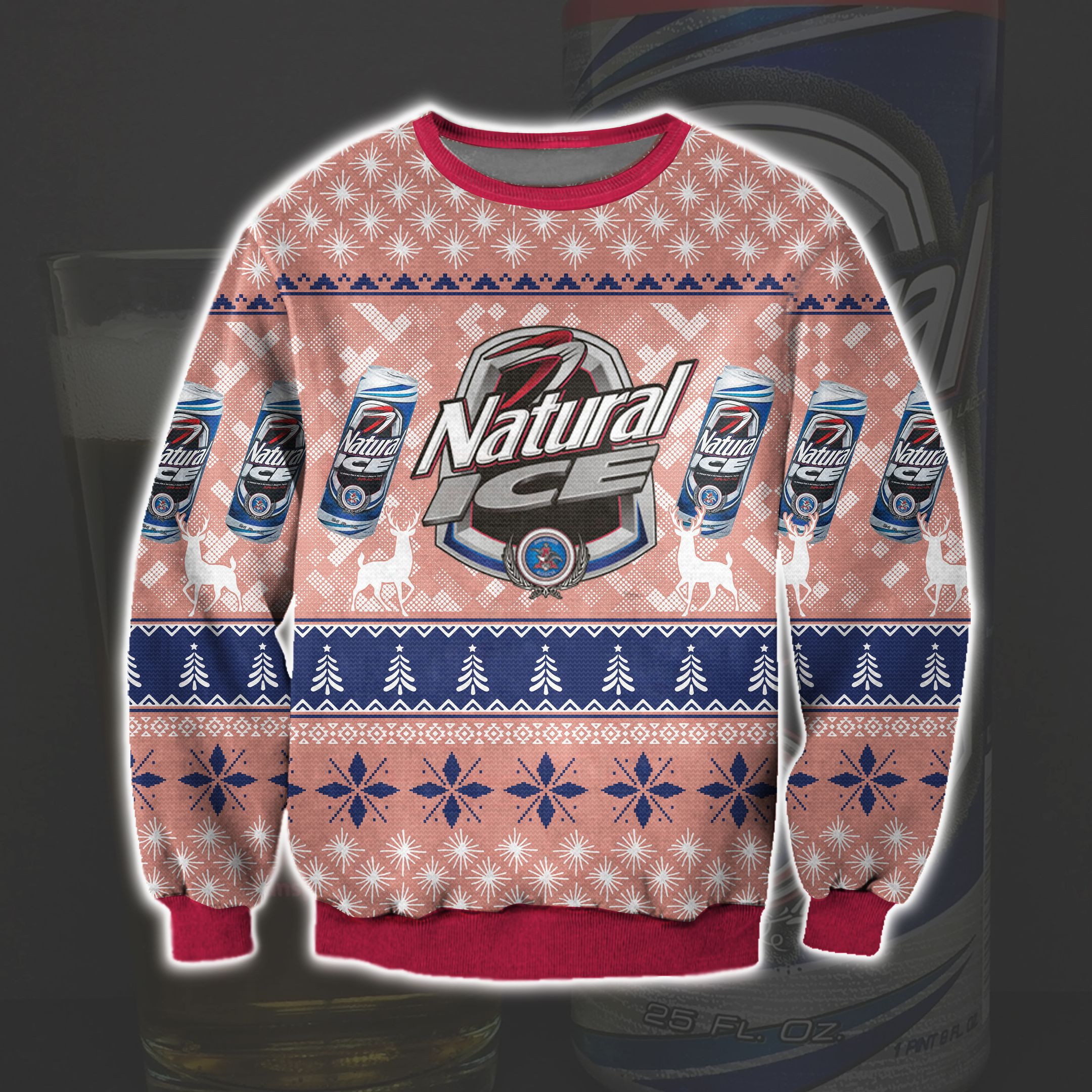 Natural Ice Beer 3D All Over Print Ugly Christmas Sweater Adult 3D Funny Matching for family
