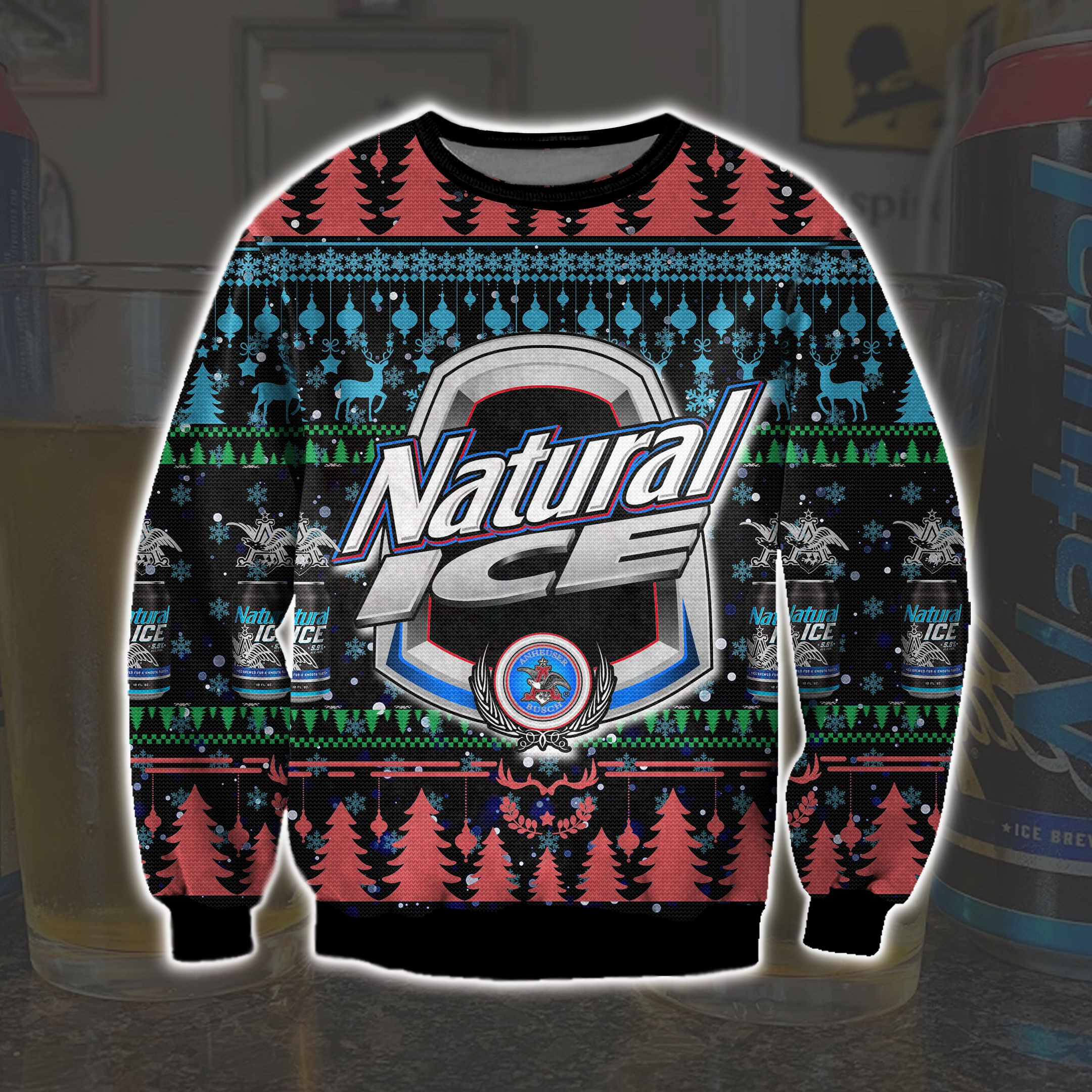 Natural Ice Beer Knitting Pattern 3D Print Ugly Christmas Sweater Adult 3D Funny Matching for family