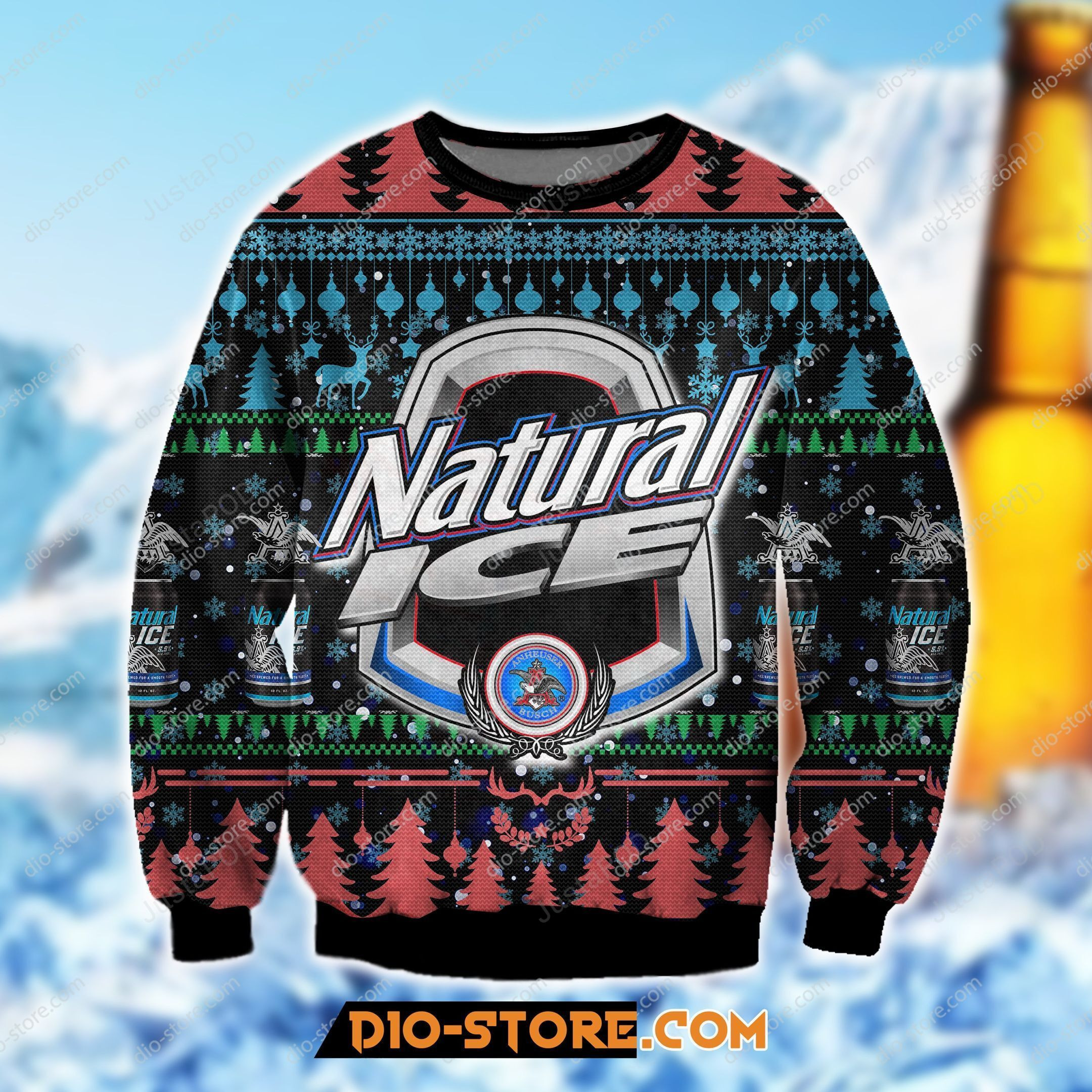 Natural Ice Beer Knitting Pattern Ugly Christmas Sweater Adult 3D Funny Matching for family