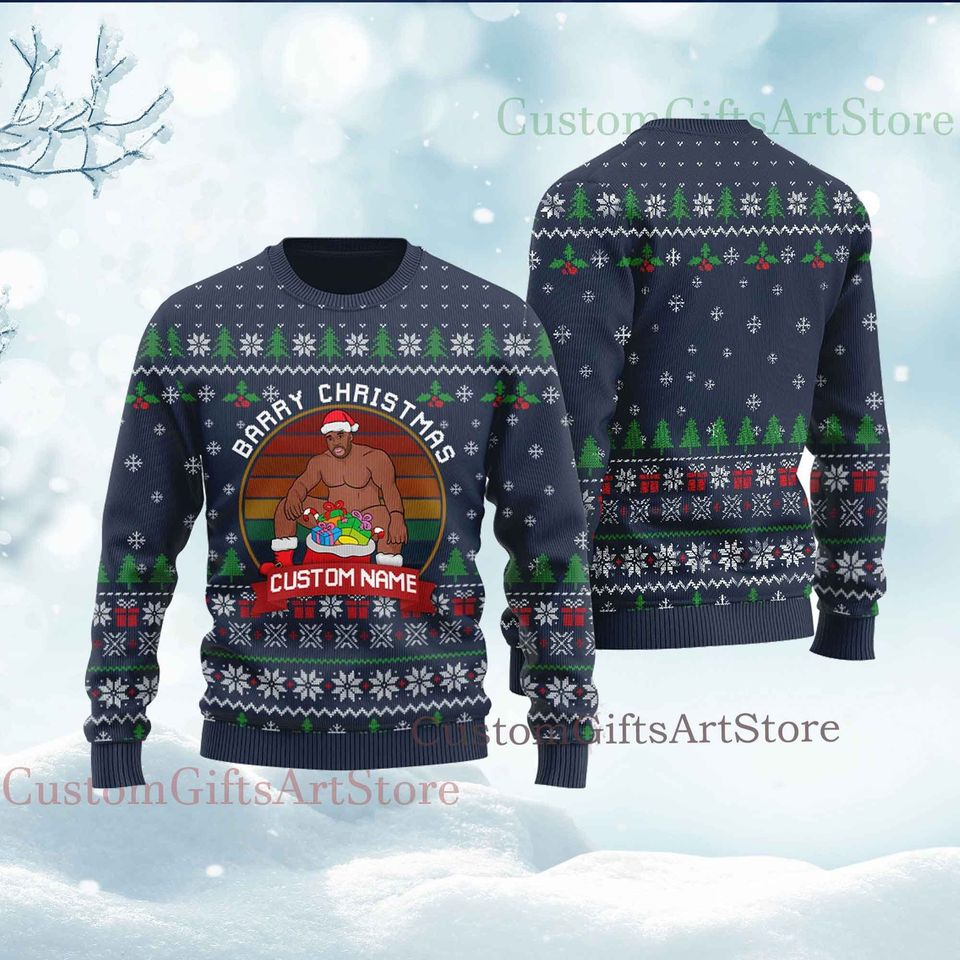 Naughty Barry Wood Personalized Name Ugly Sweater