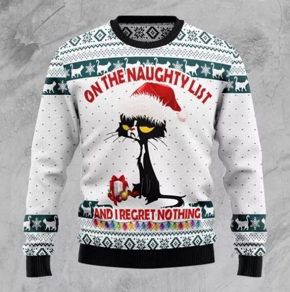 Naughty Cat Ugly Christmas Sweater - Funny Cat Lover Holiday Sweater