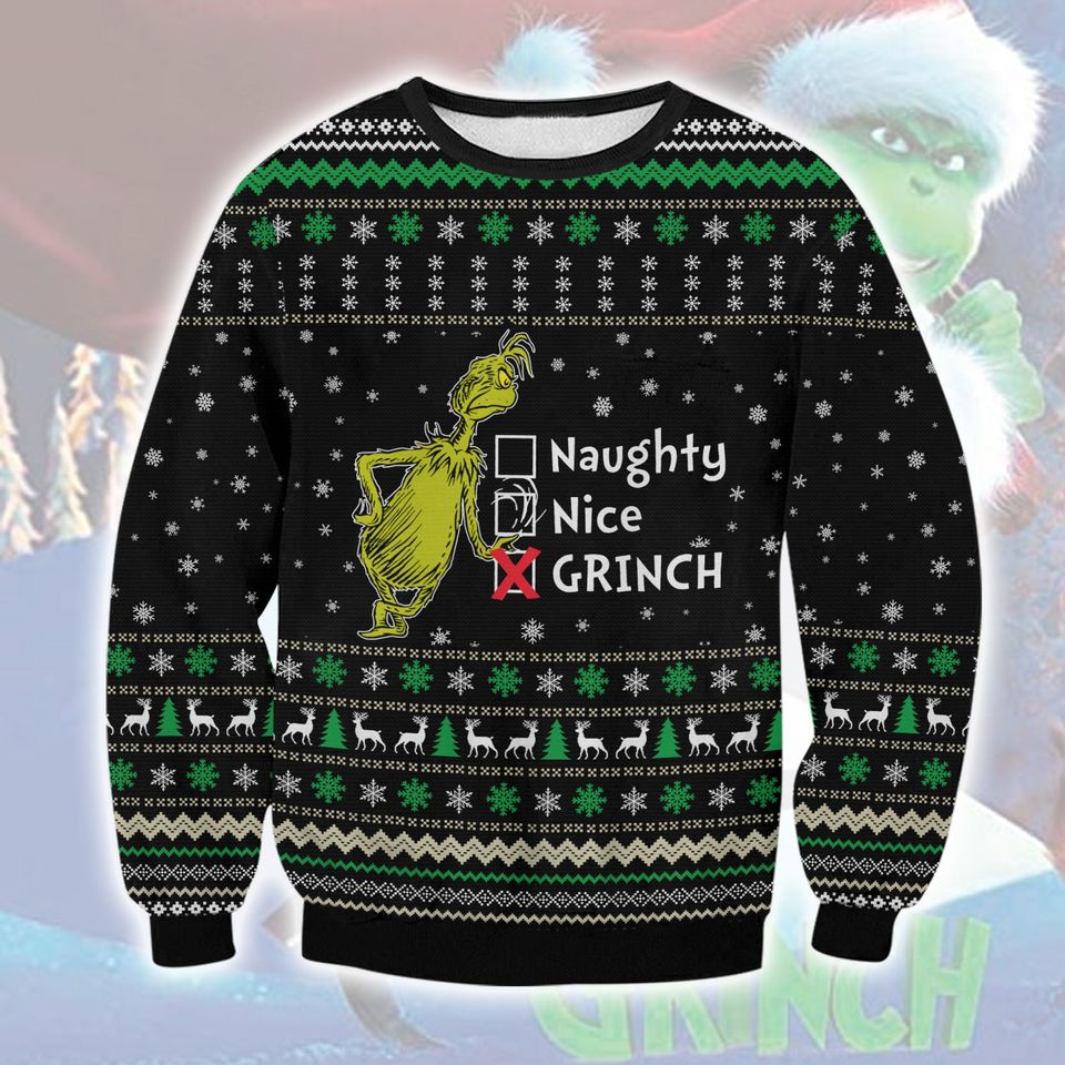 Naughty Nice funny character Ugly Christmas Sweater