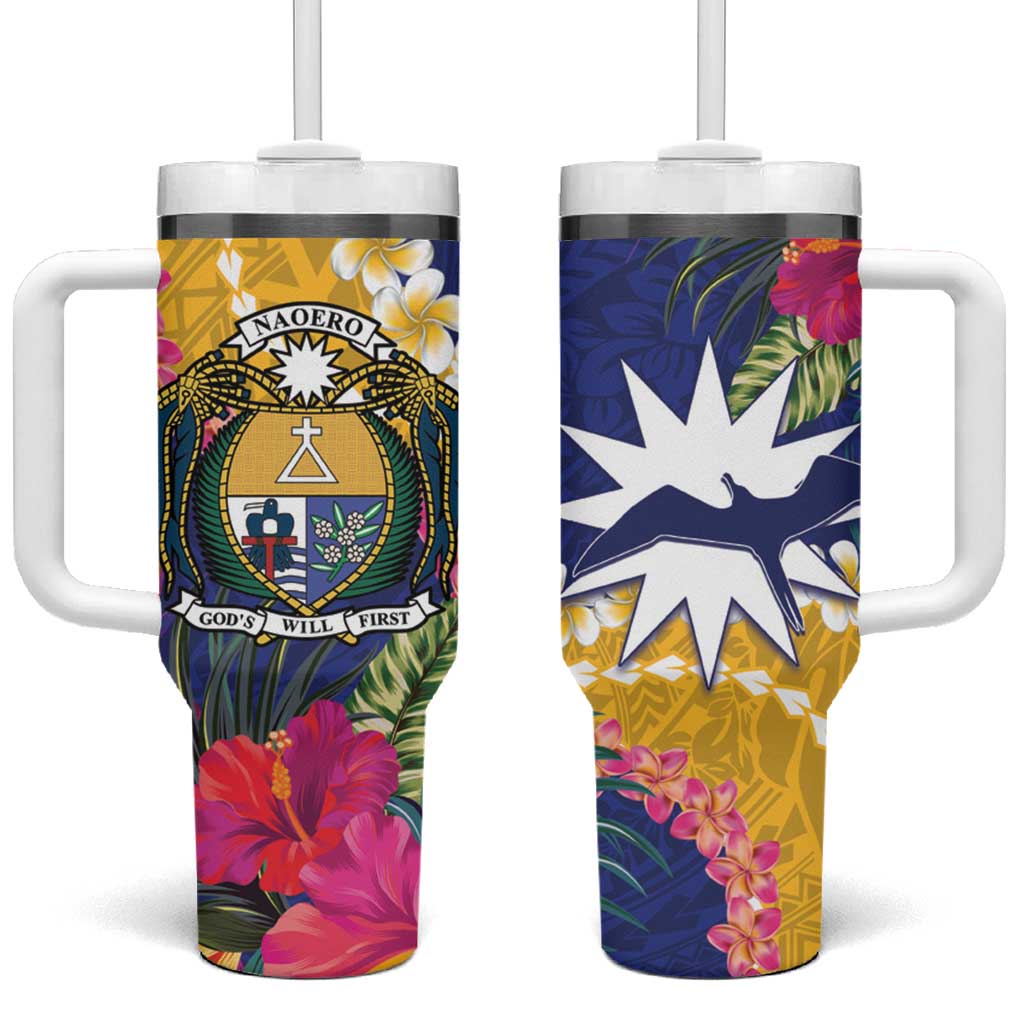 Nauru Independence Day Coat Of Arms With Tropical Flowers Custom Stanley Cup 40 oz 30 oz Tumbler With HandleTVC2301385