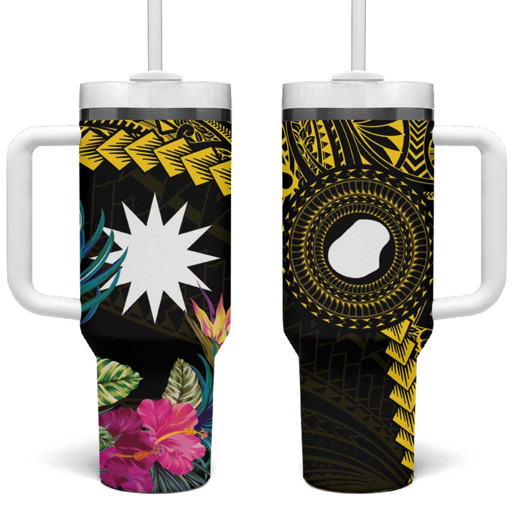 Nauru Naoero Map With Polynesian Tropical Flowers Custom Stanley Cup 40 oz 30 oz Tumbler With HandleTVC2301388