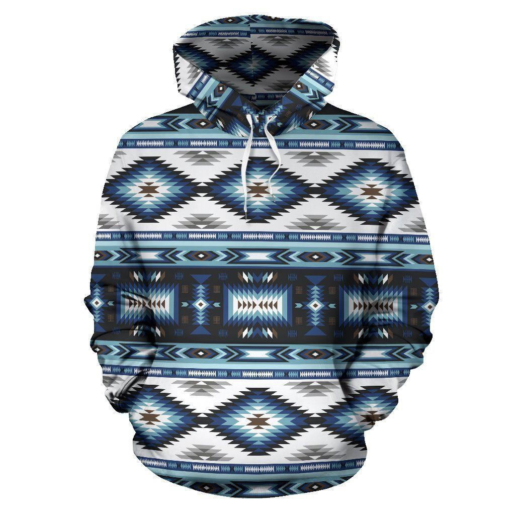 Navajo Dark Blue Print Pattern 3D All Over Print Hoodie, Zip Hoodie