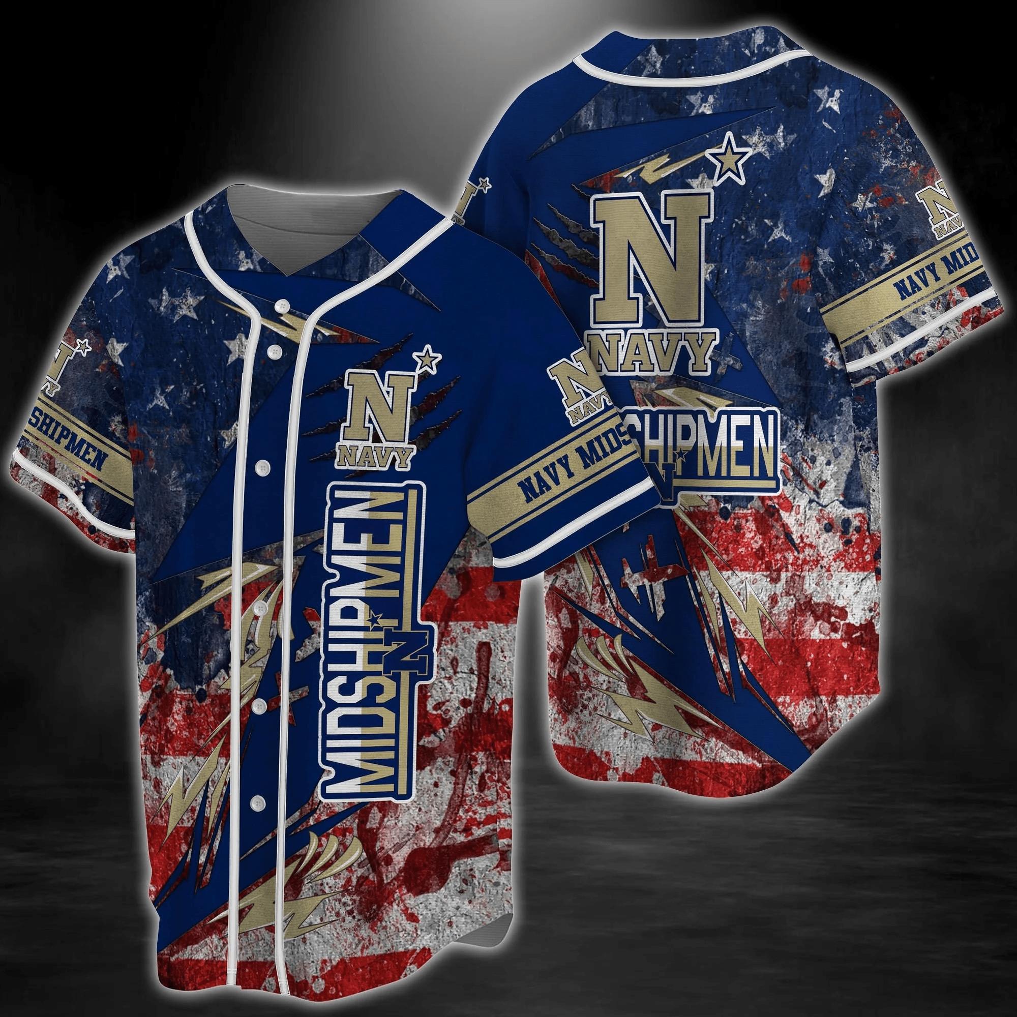 Navy Midshipmen Ncaa Baseball Jersey Shirt Us Flag