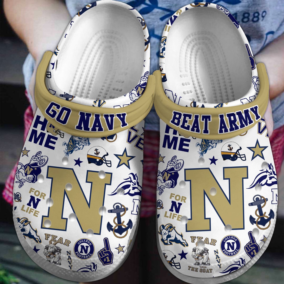 Navy Midshipmen NCAA Sport Crocs Crocband Clogs Shoes Comfortable For Men Women and Kids